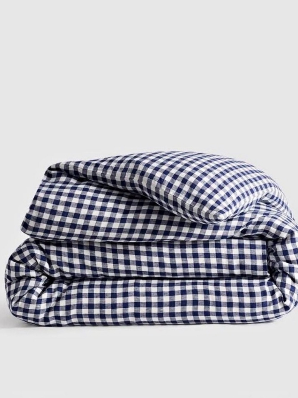 NWOT QUINCE European Linen Duvet Cover Set King/Cal King Navy Gingham